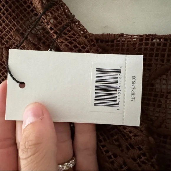 Jason Wu-NWT Brown Lace Long-sleeve Cropped Button down Shirt - Picture 6 of 6